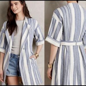 Anthro Elevenses North Channel Stripe Linen Jacket